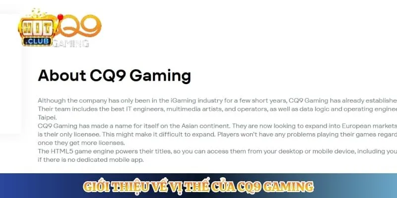 CQ9 Gaming - Khám Phá Sảnh Game Đổi Thưởng Chất Lượng Giới thiệu về vị thế của CQ9 Gaming