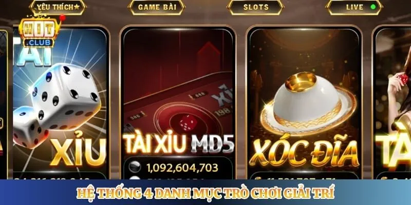 Giới Thiệu Hitclub Hệ thống 4 danh mục trò chơi giải trí