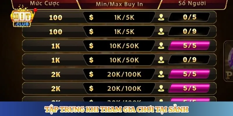 Game Bài Hitclub Tập trung khi tham gia chơi tại sảnh