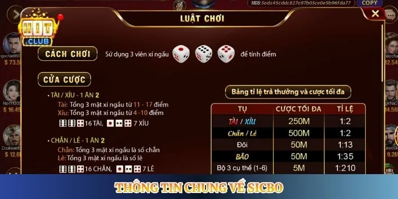 Sicbo Hitclub -Trải Nghiệm Trò Chơi Lắc Xí Ngầu Kịch Tính Thông tin chung về Sicbo