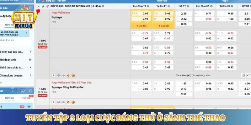 Thể Thao Hitclub Tuyển tập 3 loại cược đáng thử ở sảnh thể thao